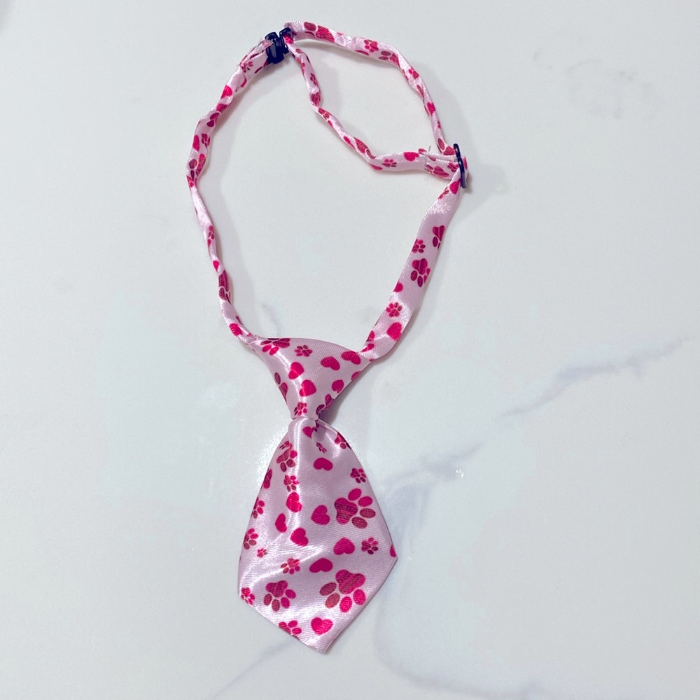 Paw print adjustable dog tie collar - pink paw print pattern